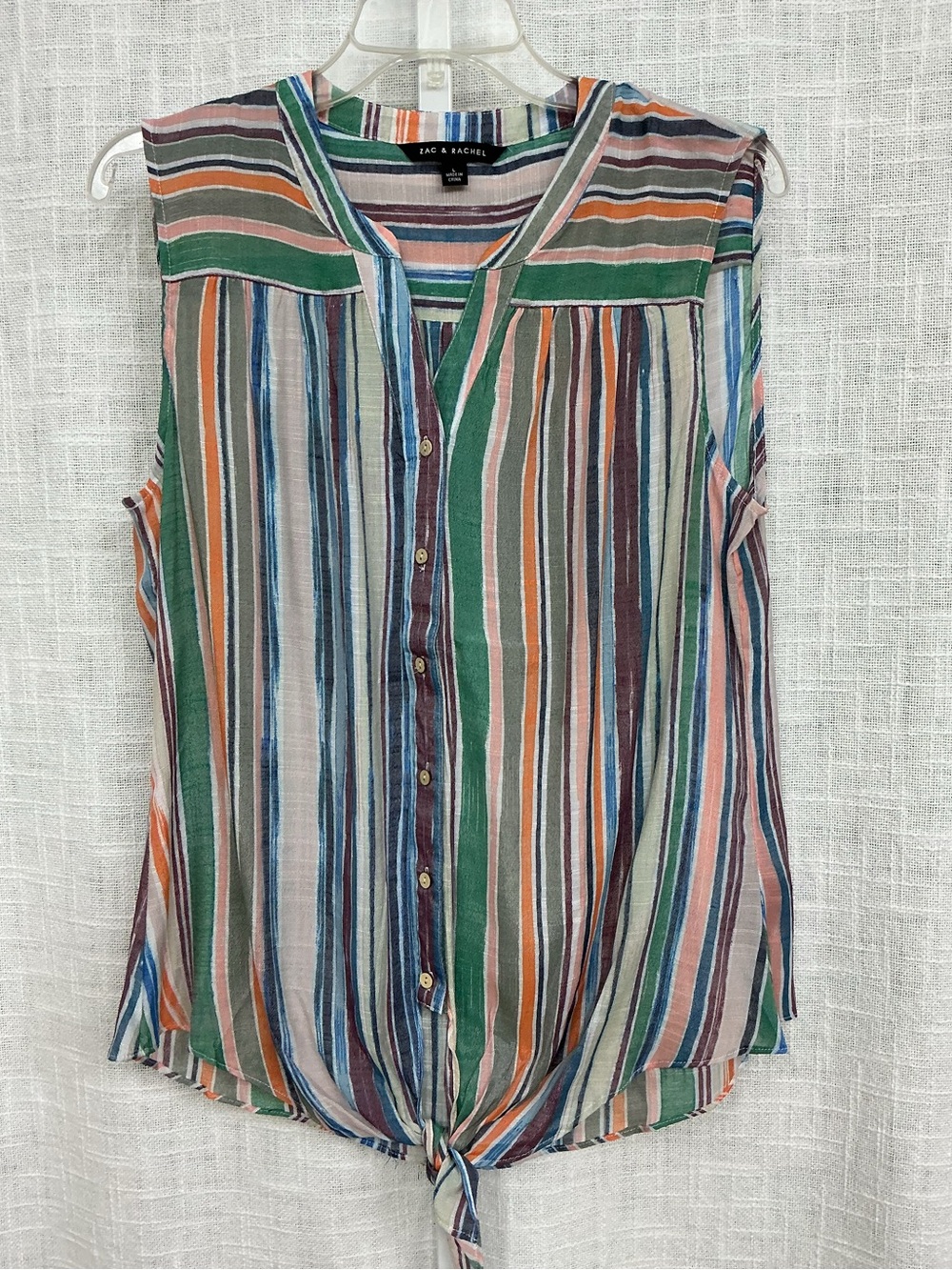 Zac & Rachel Large Multi-Stripe Sleeveless Button-Tie Top